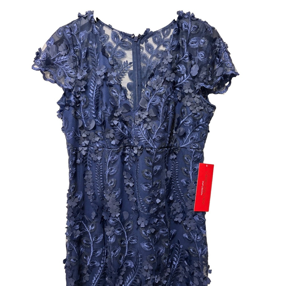Carmen Marc Valvo Infusion Navy 3D Floral Applique Gown Size 10 NWT $440 - Picture 7 of 13